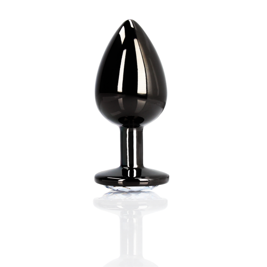Anální kolík s drahokamem - Velký - Gunmetal/Diamond