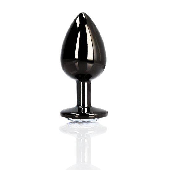 Střední kovový anální kolík s klenotem - Gunmetal/Diamant
